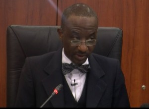 The Governor of the Central Bank of Nigeria (CBN), Sanusi Lamido Sanusi addressing journalist after a Monetary Policy Committee meeting in Abuja on Monday, 21 January 2013