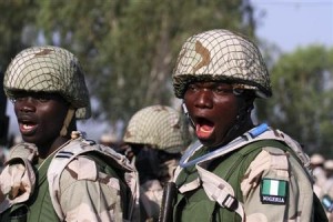 Nigerian soldiers gather during preparations for their deployment to Mali, at the army's peacekeeping centre in Nigeria