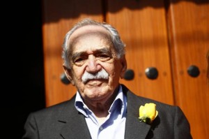 File photo of Garcia Marquez standing outside his house on his 87th birthday in Mexico City
