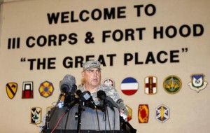 Lt. Gen. Milley addresses the media during a news conference at the entrance to Fort Hood Army Post in Texas