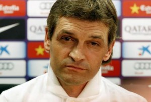 Barcelona's coach Tito Vilanova listens to a question during a news conference after a training session at Ciutat Esportiva Joan Gamper in Sant Joan Despi