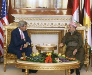 Kurdish Regional Government President Massoud Barzani meets with U.S. Secretary of State John Kerry in Arbil