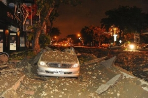 Wreckage of a damaged car is pictured after an explosion in Kaohsiung