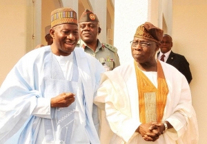 Goodluck Jonathan and Olusegun Obasanjo at the council of state meeting