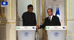 Muhammadu-Buhari-and-Francois-Hollande the president of France in a meeting