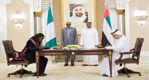 muhammadu buhari and kemi adeosun in UAE