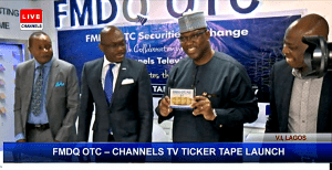 General Manager Special Duties Channels TV, Mr Steve Judo, Managing Director and Chief Executive of the FMDQ OTC Securities Exchange, Mr Onadele Koko, Executive Chairman/ CEO Channels Media Group, Mr. John Momoh, Official from CBN Mr Emmanuel Ukeje