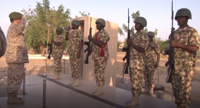 Secretary General of the IMCTC Lieutenant General Abdulelah Alsaleh gets salutes by the Nigerian Army 