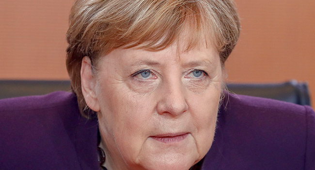 German Chancellor Angela Merkel looks at the start of the weekly cabinet meeting on December 3, 2019 at the Chancellery in Berlin. Odd ANDERSEN / AFP