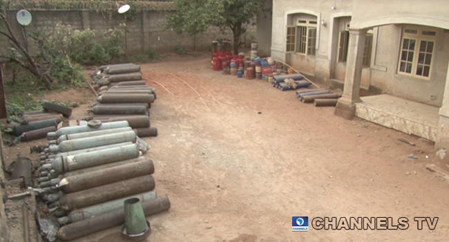 The NSCDC said they found 179 cylinders in the house with 13 are leaking.