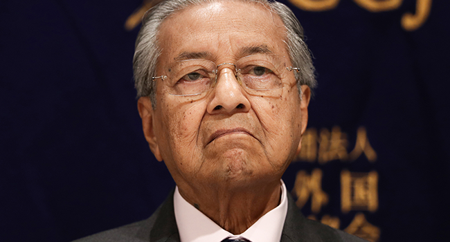 In this file photo taken on May 30, 2019, Malaysia's Prime Minister Mahathir Mohamad attends a press conference in Tokyo. Behrouz MEHRI / AFP