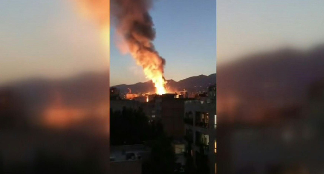 An image grab from footage obtained from the state-run Iran Press news agency on June 30, 2020, shows footage of a powerful explosion at a clinic in northern Tehran. IRAN PRESS / AFP