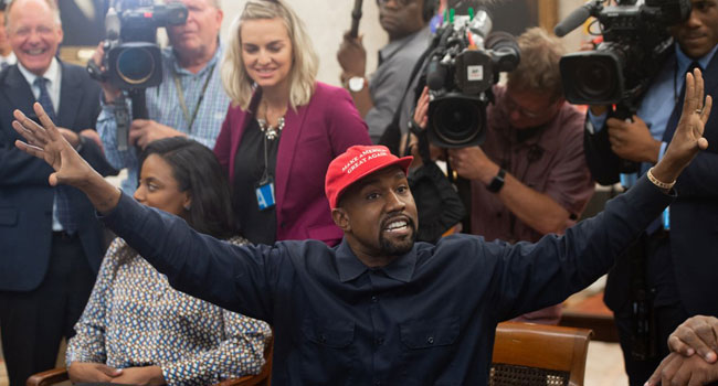 (FILES) In this file photo taken on October 11, 2018, Kanye West meets with US President Donald Trump in the Oval Office of the White House in Washington, DC. West has reportedly ended his presidential campaign which launched on the Fourth of July, according to US media on July 15, 2020, quoting political advisor Steve Kramer. SAUL LOEB / AFP