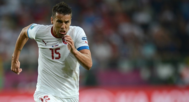 (FILES) In this file photo taken on June 08, 2012 Czech forward Milan Baros controls the ball during the Euro 2012 football championships match Russia vs. Czech Republic at the Municipal stadium in Wroclaw. - Ex-Liverpool striker Milan Baros ends career at 38. (Photo by Daniel MIHAILESCU / AFP)