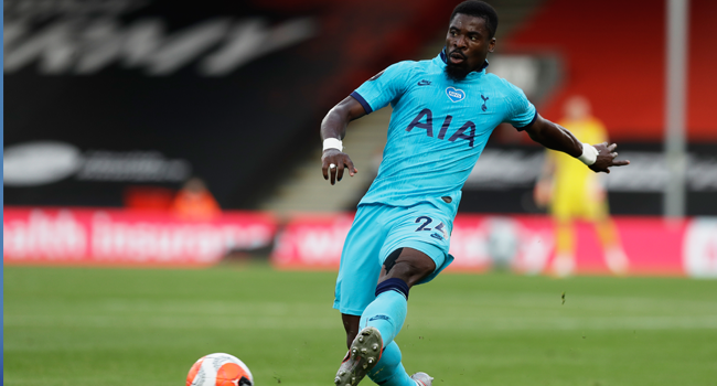 Tottenham Hotspur's Ivorian defender Serge Aurier kicks the ball during the English Premier League football match between Bournemouth and Tottenham Hotspur at the Vitality Stadium in Bournemouth, southern England, on July 9, 2020. Matt Dunham / POOL / AFP
