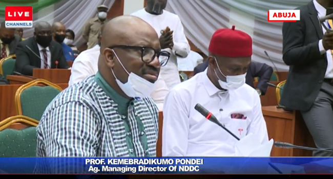 Acting Managing Director of the NDDC, Daniel Pondei is still under questioning by committee members.