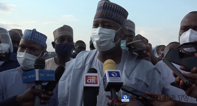 Minister of Aviation, Hadi Sirika, spoke to reporters after landing at the Enugu Airport on August 29, 2020.