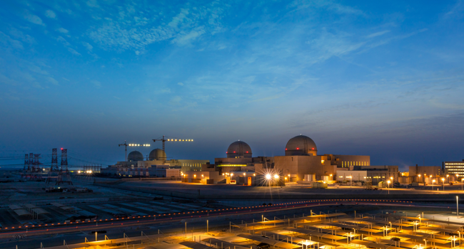 A handout image provided by United Arab Emirates News Agency (WAM) on August 1, 2020 shows a general view of the Barakah Nuclear Power Plant in the Gharbiya region of Abu Dhabi on the Gulf coastline about 50 kilometres west of Ruwais. STRINGER / WAM / AFP