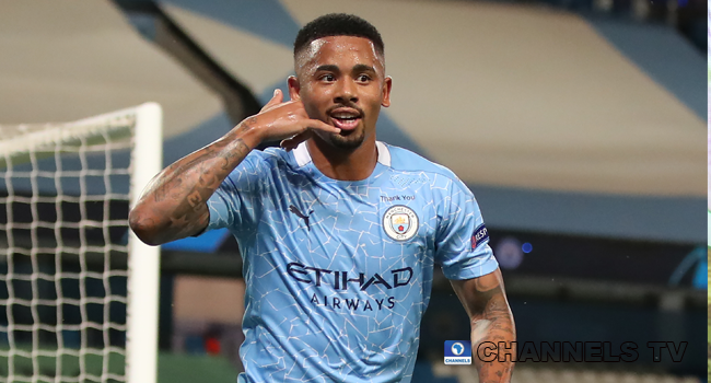 Manchester City's Brazilian striker Gabriel Jesus celebrates scoring his team's second goal during the UEFA Champions League round of 16 second leg football match between Manchester City and Real Madrid at the Etihad Stadium in Manchester, north west England on August 7, 2020. Nick Potts / POOL / AFP
