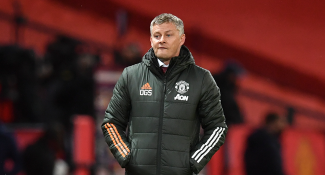 Manchester United's Norwegian manager Ole Gunnar Solskjaer reacts on the touchline during the English Premier League football match between Manchester United and Arsenal at Old Trafford in Manchester, north west England, on November 1, 2020. Paul ELLIS / POOL / AFP