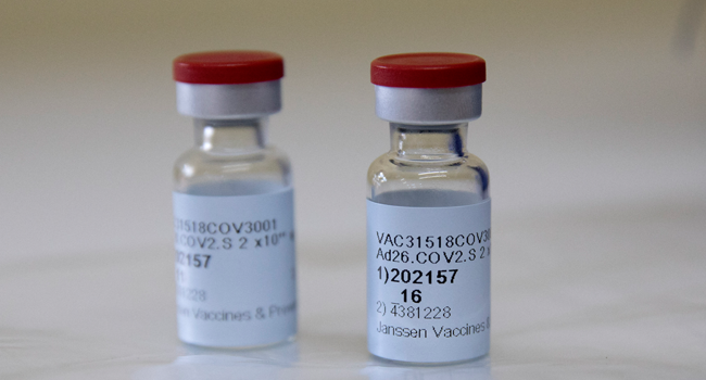 Johnson & Johnson vaccine vials against the COVID-19 coronavirus are seen at the Klerksdorp Hospital as South Africa proceeds with its inoculation campaign on February 18, 2021. Phill Magakoe / AFP