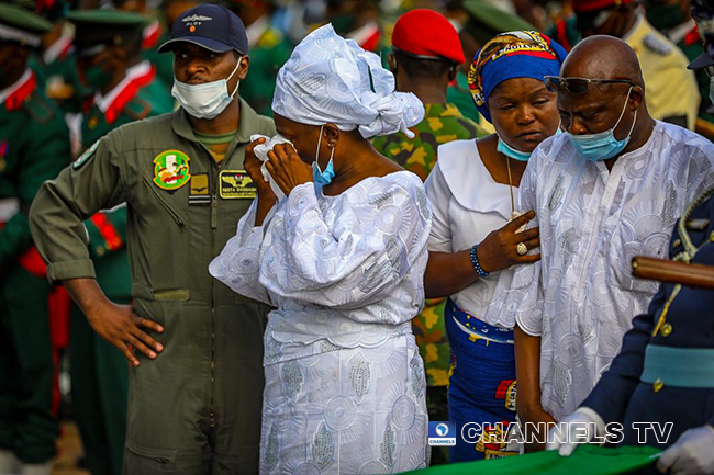The late Chief of Army Staff, Lieutenant-General Ibrahim Attahiru and 10 other officers were buried on May 22, 2021 at the National Military Cemetery in Abuja. Sodiq Adelakun/Channels Television
