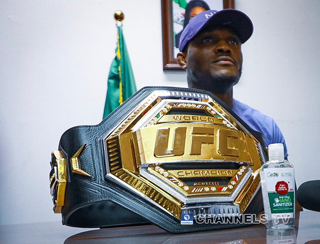 UFC Champion Kamaru Usman visited Chairman of the Nigerians in Diaspora Commission, Hon. Abike Dabiri-Erewa on June 11, 2021 in Abuja.