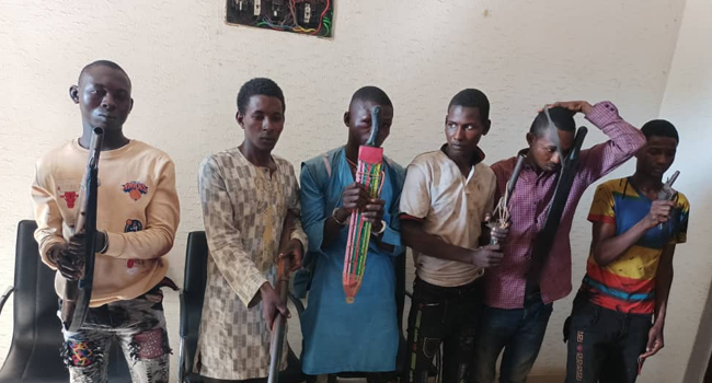 This photo shows six suspects arrested in connection with the abduction of a 300-level Mass Communications' student of Kwara State University.