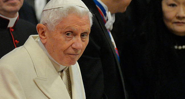  In this file photo taken on February 14, 2015 Pope Emeritus Benedict XVI attends a papal consistory for the creation of new Cardinals at St. Peter's basilica in Vatican. Andreas SOLARO / AFP