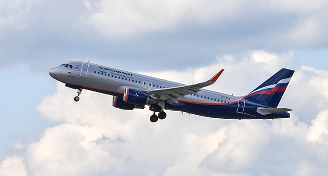 In this file photo taken on June 13, 2018 an Aeroflot Airbus A320 aircraft takes off at Sheremetyevo airport outside Moscow. Yuri KADOBNOV / AFP