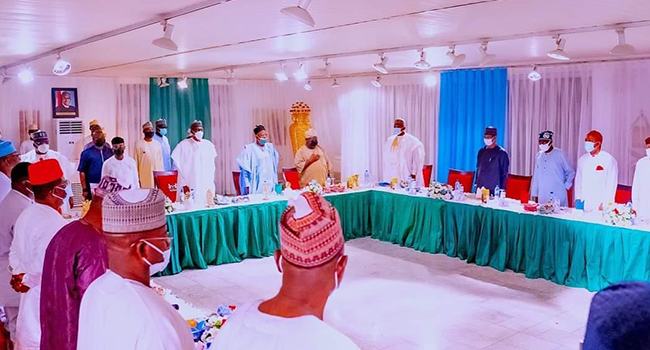 President Muhamamdu Buhari met with APC presidential aspirants at the State House in Abuja on June 4, 2022.