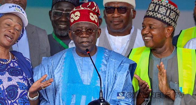 Bola Ahmed Tinubu delivers a speech at the Eagle Square in Abuja on June 8, 2022, after winning the APC presidential ticket for the 2023 elections. Sodiq Adelakun/Channels Television