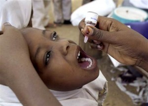 Child receiving the polio vaccine