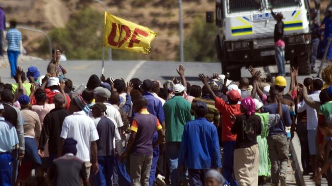 South African Police Fire Rubber Bullets To Disperse Striking Workers