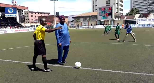 Governor Ambode Makes Ceremonial Kick-Off At Channels Kids Cup Final