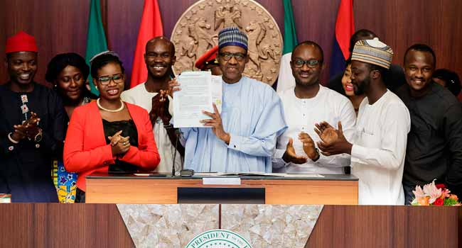 Buhari signs not too young to run bill 2 President Buhari Signs 'Not Too Young To Run’ Bill • Channels Television