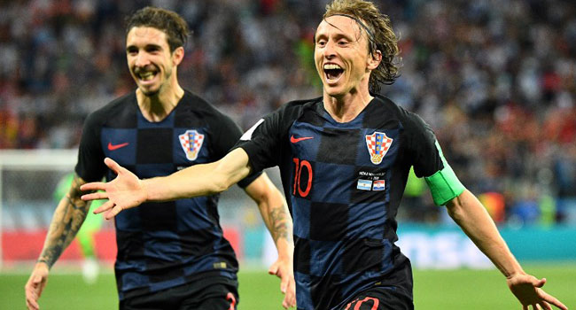 Modric celebrates after Croatia beat Argentina Modric Faces Up To His Final Chance For World Cup Glory • Channels Television