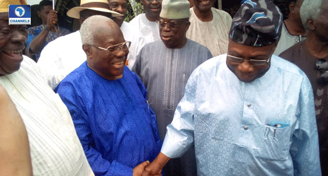 ormer President Olusegun Obasanjo and Chief Bode George during Obasanjo's visit to George at his Ikoyi residence in Lagos, on Saturday, June 23.