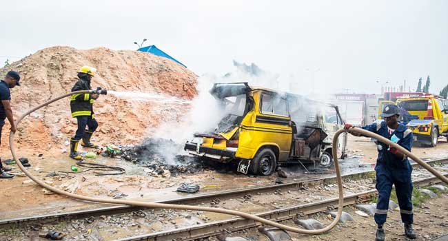 PHOTOS: Train, Commercial Bus Collide In Lagos