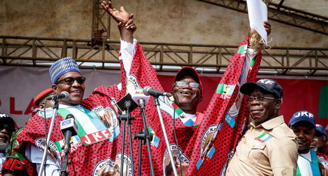 PHOTOS: Buhari Attends APC Mega Rally In Ekiti, Canvasses Votes For Fayemi