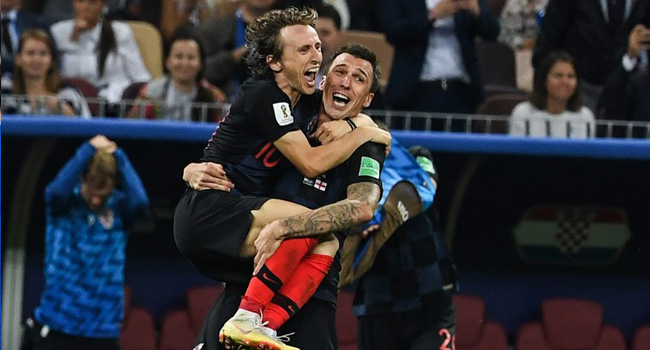 Luka Modric and Mario Mandzukic Celebrate Croatias Second Goal Against England 2018 World Cup Three Things We Learned From Croatia's Semi-Final Victory Over England • Channels Television