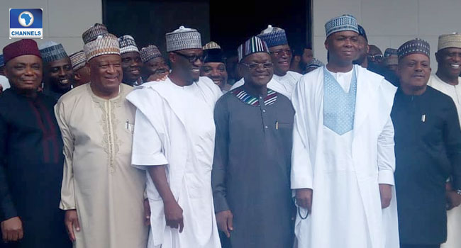 Photos: Bukola Saraki holds closed door meeting with PDP National Chairman, Secondus, Wike, others