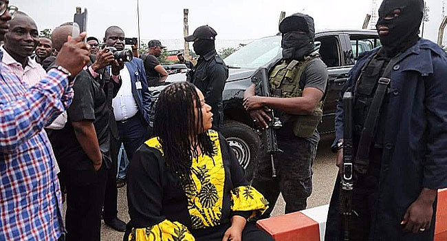 Security agencies barricade entrance of the National Assembly.