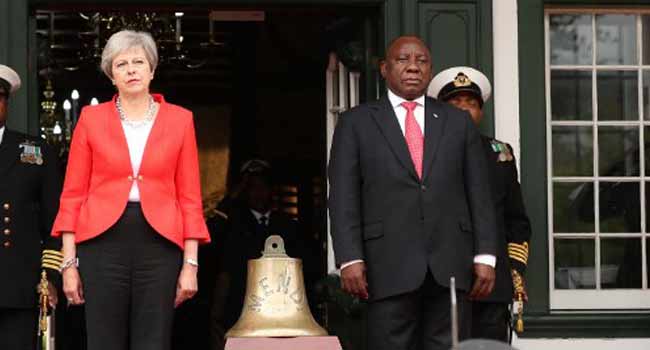 Theresa May South Africa British PM Arrives In South Africa, Holds Post-Brexit Trade Talks • Channels Television