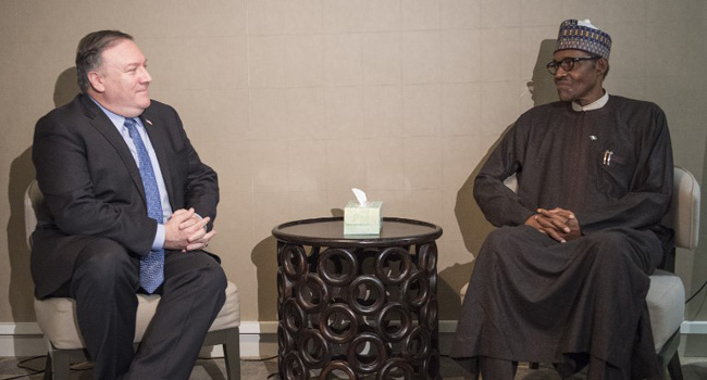 Buhari and US Secretary Of State Mike Pompeo President Buhari Holds Talks With US Secretary Of State • Channels Television