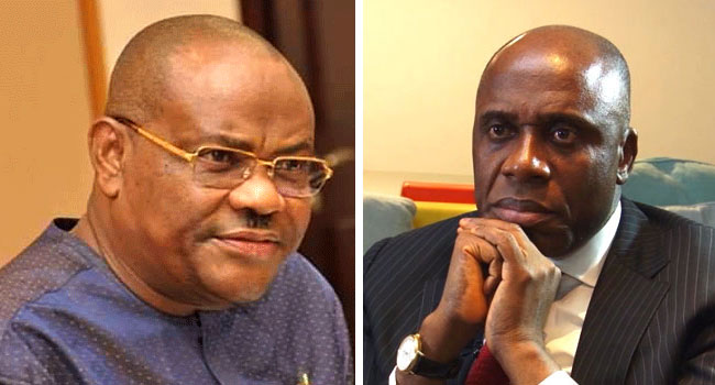 A photo combination of Nyesom Wike and Rotimi Amaechi.