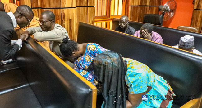 Philomina Chieshe alongside five others at courtroom on Friday, May 31, 2019. PHOTO: Channels TV/Sodiq Adelakun