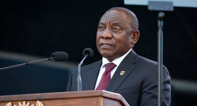 Cyril Ramaphosa delivers a speech during his inauguration as South African President, at Loftus Versfeld stadium in Pretoria, on May 25, 2019.