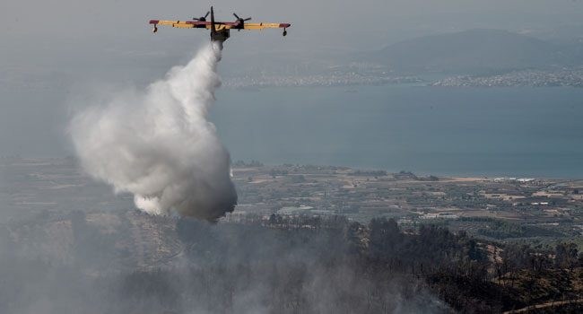 Ecological Disaster: Firefighters Battle Fire On Greek Island