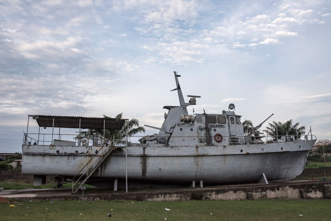  In this file photograph taken on May 26, 2017, shows the NSS BONNY on display at the at the War Museum in in Umuahia, in south-eastern Nigeria. STEFAN HEUNIS / AFP